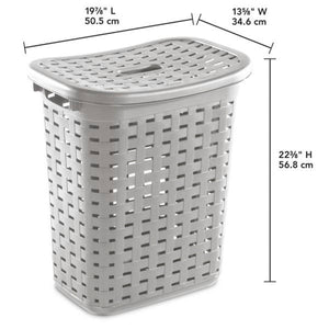 Sterilite Plastic Weave Laundry Hamper Slim Clothes Lidded Basket, Gray, 4-Pack