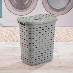 Sterilite Plastic Weave Laundry Hamper Slim Clothes Lidded Basket, Gray, 8-Pack - TRAPSKI