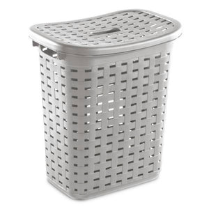 Sterilite Plastic Weave Laundry Hamper Slim Clothes Lidded Basket, Gray, 12-Pack
