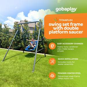 gobaplay Single Swing Set Playground Equipment with Double Platform Saucer, Blue