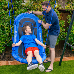gobaplay Single Swing Set Playground Equipment with Double Platform Saucer, Blue