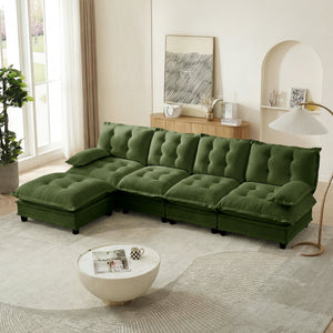 138" L Shaped Modern Sofa Modular Sectional Cloud Couch with Ottoman