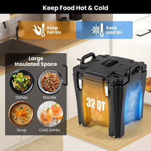 32 QT Portable Insulated Food Carrier with Stainless Steel Barrel for Catering Camping-Black