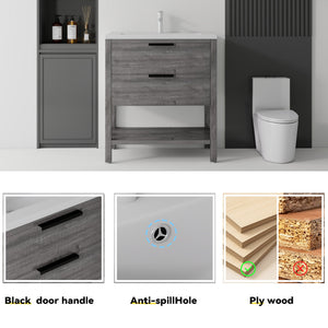 36 Inch Freestanding Bathroom Vanity with Sink, Soft-Close Drawer, Ceramic Sink, Plywood
