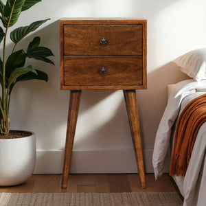 Solid Wood Mini Nightstand, 2-Drawers, Chestnut