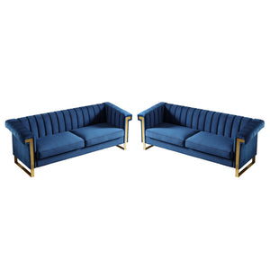 Vintage Blue Velvet 2 Piece Sofa Set