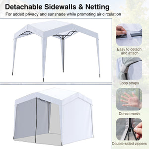 Pop up Canopy Tent wiht 4 Sidewalls Mesh Netting Wheeled Bag-White