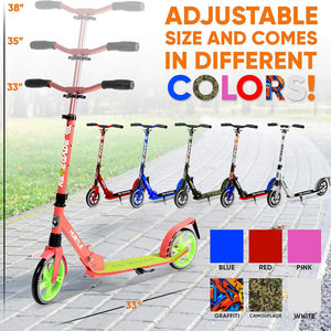 Hurtle Adjustable and Foldable Kick Scooter with High Impact Wheels, Watermelon - TRAPSKI