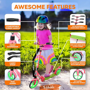 Hurtle Adjustable and Foldable Kick Scooter with High Impact Wheels, Watermelon - TRAPSKI