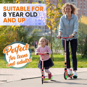 Hurtle Adjustable and Foldable Kick Scooter with High Impact Wheels, Watermelon - TRAPSKI