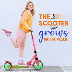 Hurtle Adjustable and Foldable Kick Scooter with High Impact Wheels, Watermelon - TRAPSKI
