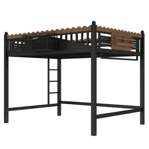 Full Size Loft Bed with Ladders and Storage Shelves
