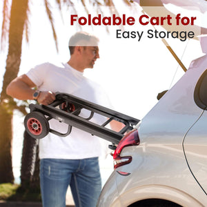 Pyle Compact Adjustable Folding Hand Truck Dolly Platform Equipment Cart, Black