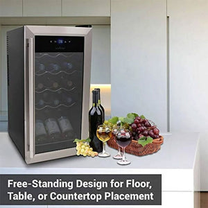 NutriChef Wine Chilling Countertop Cooler w/Digital Control, 15 Bottle Capacity