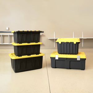 Homz 15 Gallon Durabilt Home Storage Container w/Snap Lid, Black/Yellow(2 Pack)