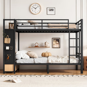 Twin XL Over Twin XL Metal Bunk Bed with Storage Shelves