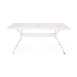 Celestine Outdoor Cast Aluminum Dining Table with Floral Lattice Design and Umbrella Holder