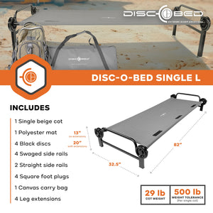 Disc-O-Bed Single Cot, Portable Sleep Solution for Tents & Cabins, Grey, Large