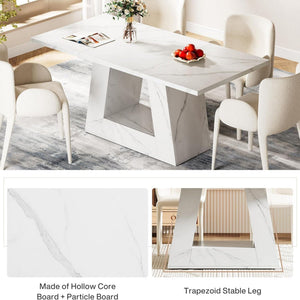 Dining Table For 4 To 6 People, With Trapezoid Base For Dining Room - White