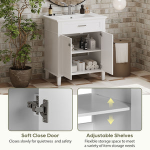 Bathroom Vanity With Ceramic Basin, Soft Close Door And Adjustable Shelves