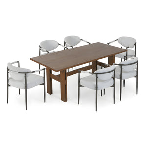 7 Pieces Modern Oval Dining Set, Rustic Farmhouse Solid Wood Kitchen Table Set for 6