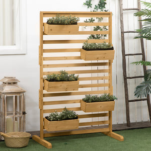 Outsunny Wooden Plant Trellis Stand with 5 Hanging Planter Boxes