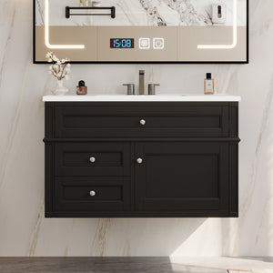 36" Wall Mounted Bathroom Vanity with Ceramic Sink and Storage