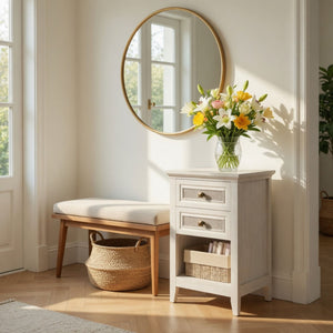 Nightstand With 2 Drawers & Shelf - White