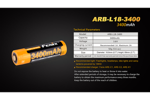 Fenix ARB-L18-3400mAh Rechargeable 18650 Battery - TRAPSKI
