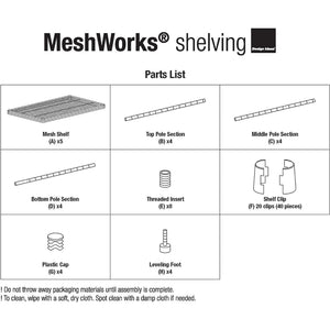 Design Ideas MeshWorks 5 Tier Metal Storage Shelving Unit Rack Bookshelf, Silver - TRAPSKI
