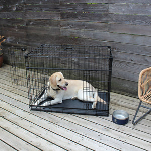 Lucky Dog Dwell Series 42 Inch Large Kennel Secure Fenced Pet Dog Crate, Black