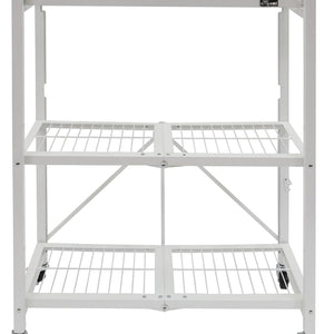 Origami R3 3 Tier Heavy Duty Foldable Rolling Garage Shelving with Wheels, White