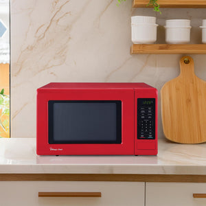 Magic Chef 0.9 Cubic Feet 900W Small Stainless Countertop Microwave Oven, Red