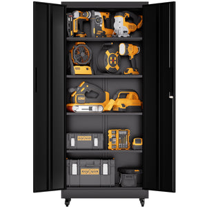 Heavy Duty Rolling Cabinet With Lock, Garage Storage Cabinet, 4 Adjustable Shelves For Tool Organization