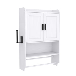 Bathroom Wall Cabinet with Doors, Adjustable Shelf, Towel Bar, and Paper Holder