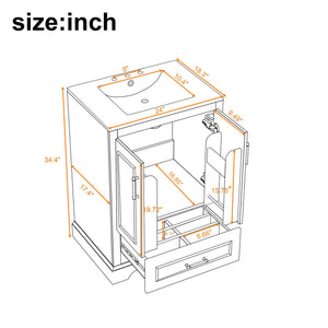 Bathroom Vanity With Sink, 1 Divided Drawer And 2 Soft Close Doors With Double Shelf
