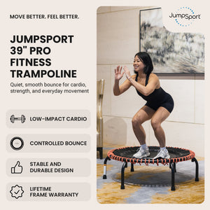 JumpSport 350 PRO 39 Inch Fitness Trampoline with Pink EnduroLast Elastic Cords