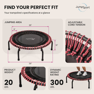 JumpSport 350 PRO 39 Inch Fitness Trampoline with Pink EnduroLast Elastic Cords