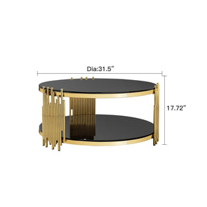Elegant Round Table With Double Layer Tempered Glass Top And Stainless Steel Frame For Living Room