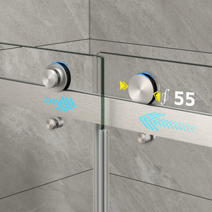 55"-60" W x 76" H Brushed Nickel Reversible Frameless Sliding Shower Door