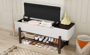 TREXM Farmhouse Upholstered Storage Bench with Hidden Compartment - Espresso