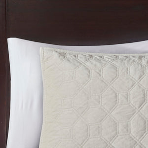 3 Piece Velvet Quilt Set Ivory Full/Queen