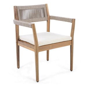 Braided Acacia Wood Outdoor Dining Chairs Set of 4 – Teak Look with Beige Rope & Cream Cushions