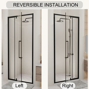 Semi Frameless Pivot Hinged Shower Door, Reversible Design