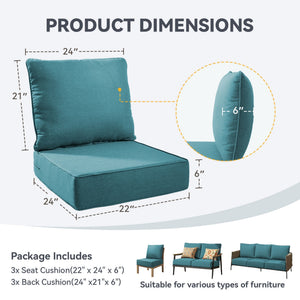 6" Thick Outdoor Chair Cushion Set - 3 Pieces