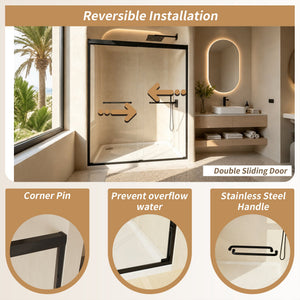 Tempered Glass Aluminum Frame Double Sliding Shower Door