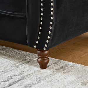Chesterfield Upholstery Fabric Loveseat With Roll Armrest And Nailhead