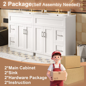 Bathroom Vanity With 2 Doors, 2 Drawers, Adjustable Shelf, Hidden Slides & Soft Close Hinges