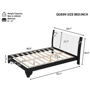 Queen Size Bed Frame in Black & White Pine