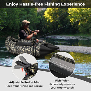 350 LBS Inflatable Fishing Float Tube with Adjustable Backrest and Backpack Straps-Camouflage